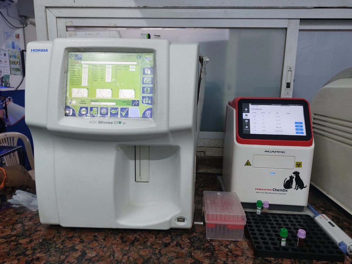 Hematology and biochemistry analyzers at Shivraj Pet Clinic in-house lab